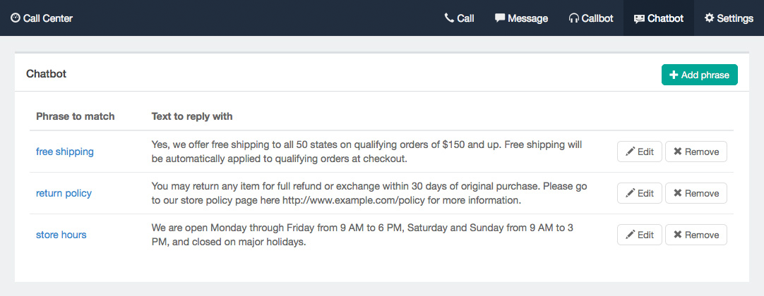 Call Center – Chatbot Admin