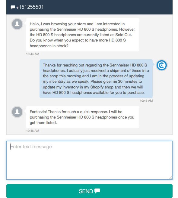 Call Center Shopify App - Conversation View
